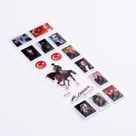 Kabartmalı yapışkan sticker, Atatürk pulu ve imzası / 10 sayfa - Bimotif