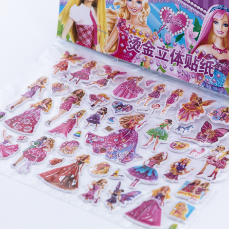 Kabartmalı yapışkan sticker, pembe elbiseli prenses / 2 sayfa - Bimotif