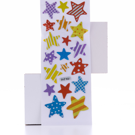 Kabartmalı yapışkan sticker, çizgi şekilli yıldızlar / 5 sayfa - Bimotif