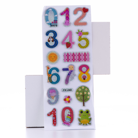 Kabartmalı yapışkan sticker, doğa figürlü sayılar / 5 sayfa - Bimotif