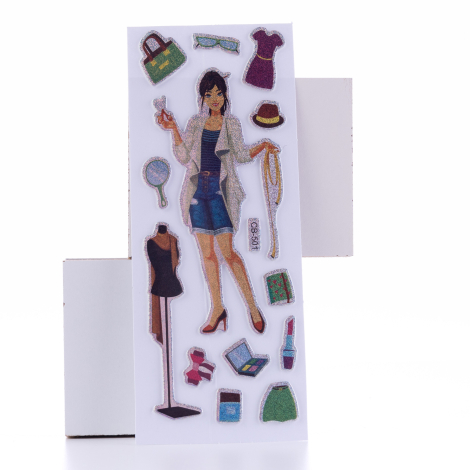 Kabartmalı yapışkan sticker, giyim eşyaları ve kız figürü / 5 sayfa - Bimotif