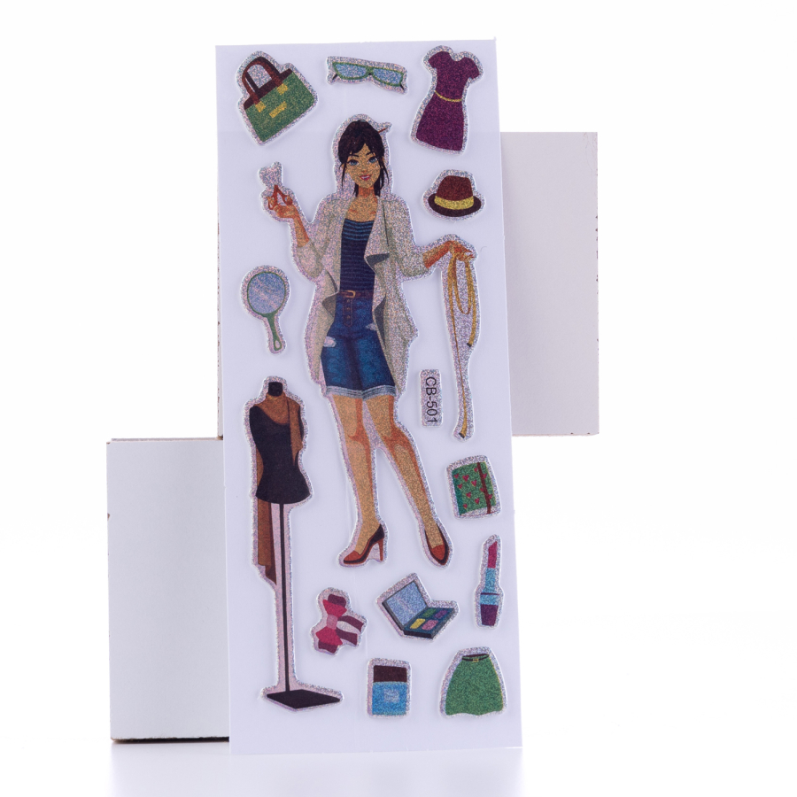 Kabartmalı yapışkan sticker, giyim eşyaları ve kız figürü / 5 sayfa - 1