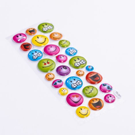 Kabartmalı yapışkan sticker, karışık renkli emojiler / 10 sayfa - Bimotif