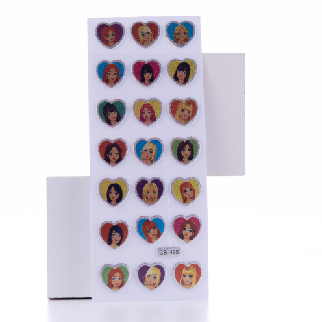 Kabartmalı yapışkan sticker, kız figürlü kalpler / 5 sayfa - Bimotif