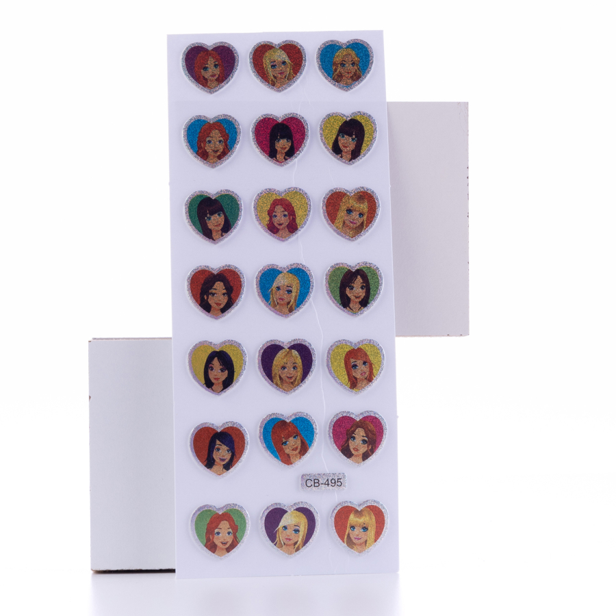 Kabartmalı yapışkan sticker, kız figürlü kalpler / 5 sayfa - 1