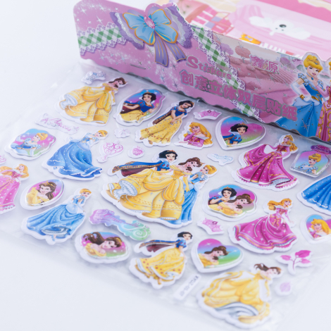 Kabartmalı yapışkan sticker, prenses kızlar / 2 sayfa - Bimotif
