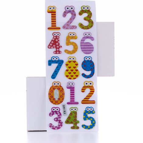 Kabartmalı yapışkan sticker, renkli göz figürlü sayılar / 5 sayfa - Bimotif