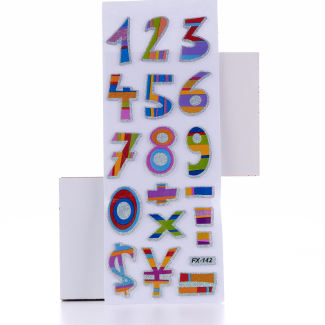 Kabartmalı yapışkan sticker, renkli şekilli sayılar / 5 sayfa - Bimotif