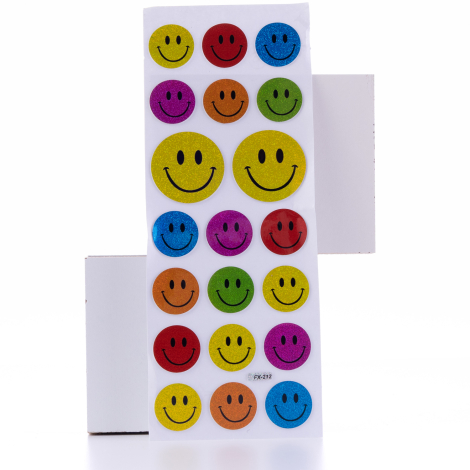 Kabartmalı yapışkan sticker, renkli ve farklı boyutta gülen suratlar / 5 sayfa - Bimotif