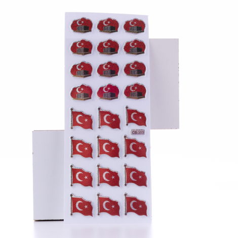 Kabartmalı yapışkan sticker, şekilli Türk Bayrakları / 5 sayfa - Bimotif