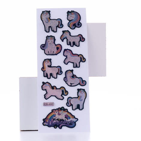 Kabartmalı yapışkan sticker, simli unicorn / 5 sayfa - Bimotif