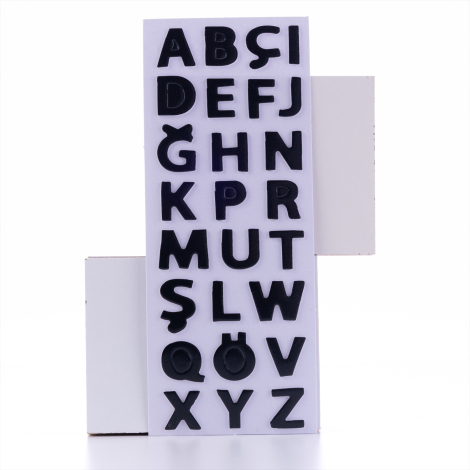 Kabartmalı yapışkan sticker, siyah alfabeler / 5 sayfa - Bimotif