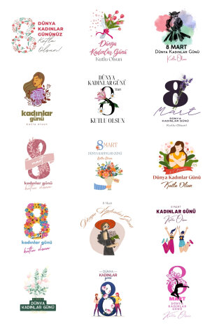 Kadınlar Günü hediye paketi seti, 100 adet kese kağıdı (11x20 cm), 105 adet sticker (4 cm) - Bimotif (1)