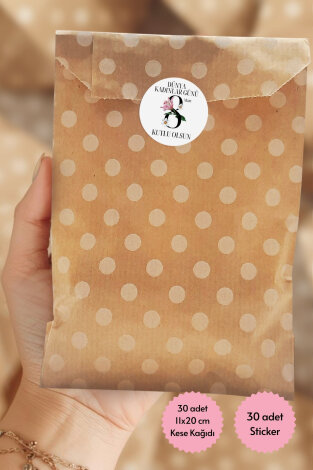 Kadınlar Günü hediye paketi seti, 30 adet kese kağıdı (11x20 cm), 30 adet sticker (4 cm) - Bimotif