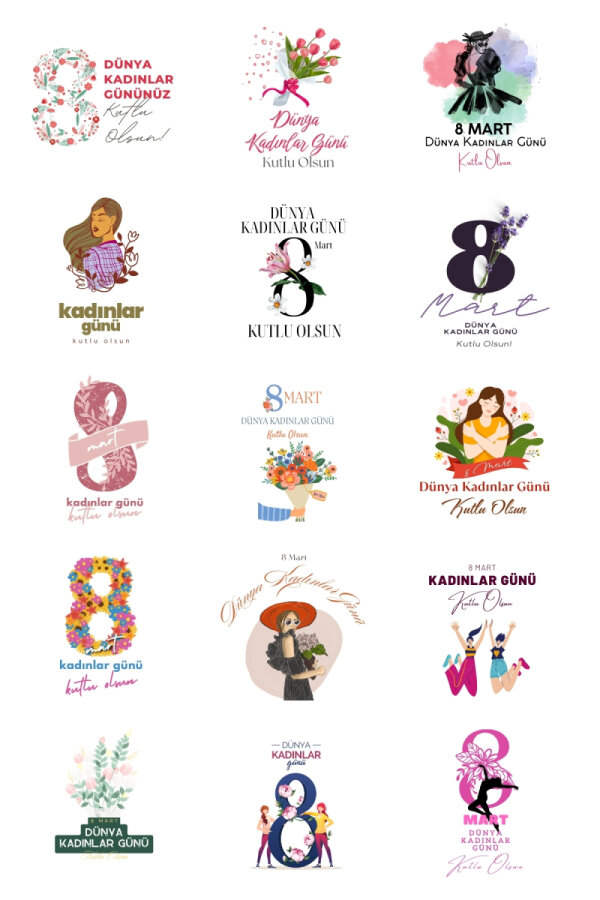 Kadınlar Günü hediye paketi seti, 30 adet kese kağıdı (11x20 cm), 30 adet sticker (4 cm) - 2