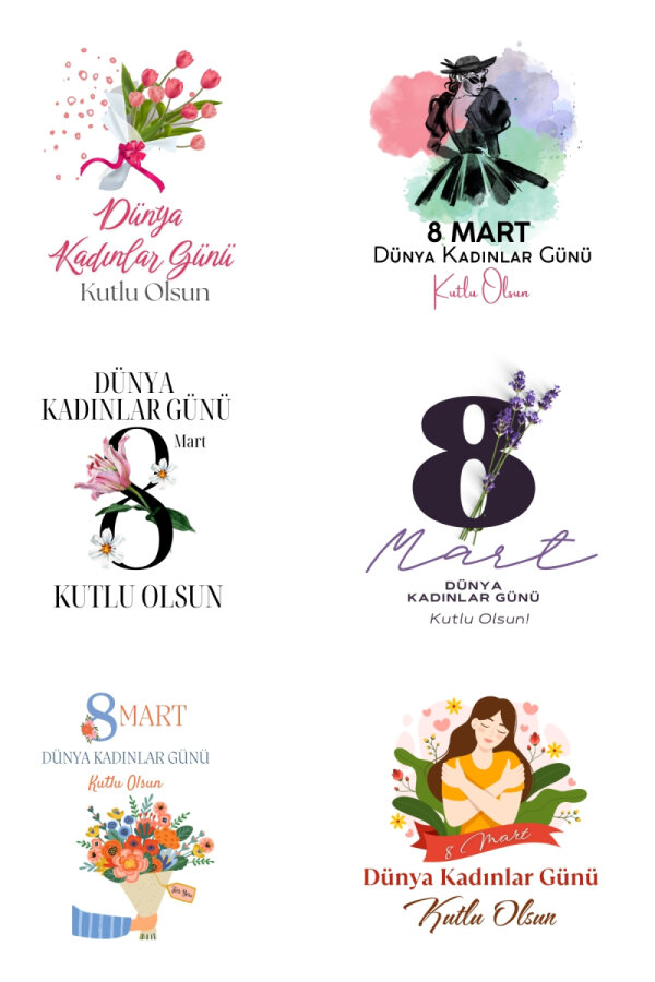 Kadınlar Günü sticker seti, 4x4 cm, 150 adet (10 Sayfa) - 2