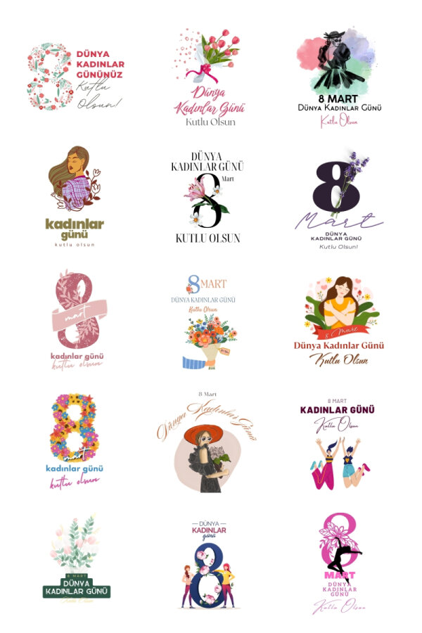 Kadınlar Günü sticker seti, 4x4 cm, 300 adet (20 Sayfa) - 1