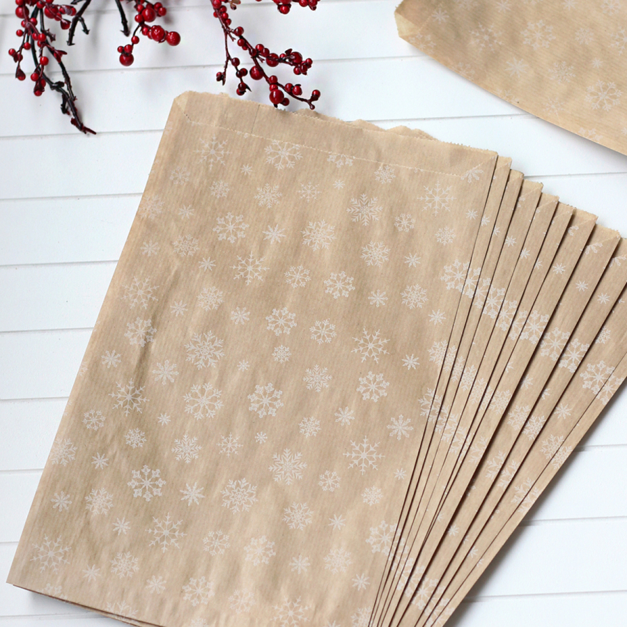 Kar desenli kese kağıdı, kraft-beyaz / 11x20 cm - 5 adet - 1