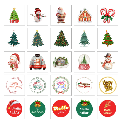 Karışık 175 adet yılbaşı sticker seti, 5 sayfa - Bimotif
