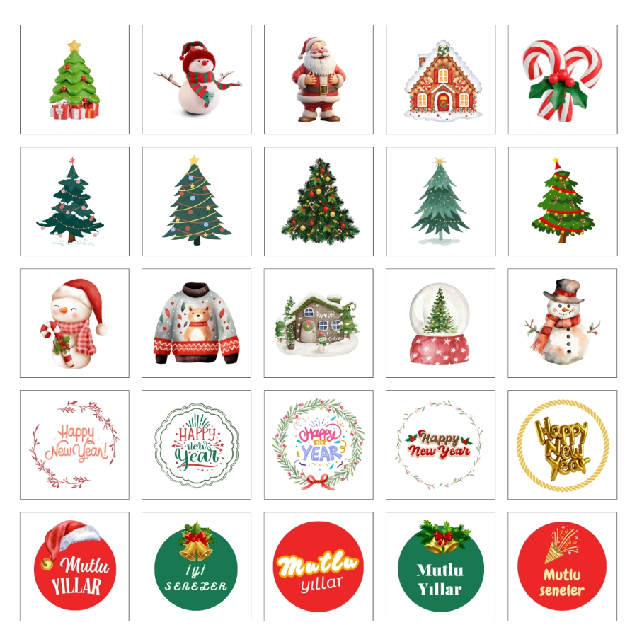 Karışık 175 adet yılbaşı sticker seti, 5 sayfa - 1