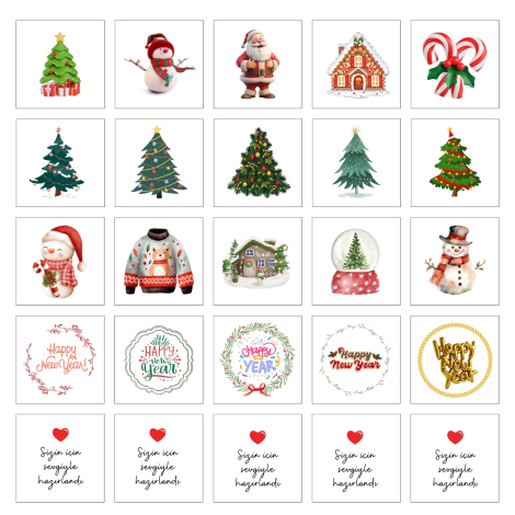 Karışık 175 adet yılbaşı sticker seti, 5 sayfa - Bimotif