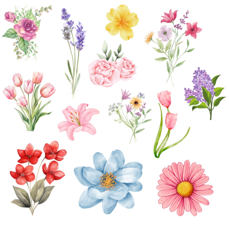 Karışık 21 çeşit çiçek sticker seti (1 sayfa) - Bimotif (1)