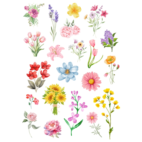 Karışık 21 çeşit çiçek sticker seti (1 sayfa) - Bimotif