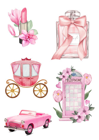 Karışık pembe vintage 180 adet sticker seti (10 sayfa) - Bimotif (1)