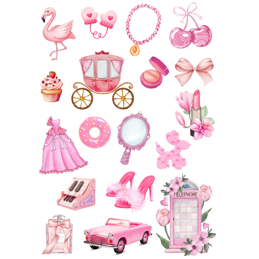 Karışık pembe vintage 360 adet sticker seti (20 sayfa) - 1
