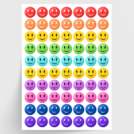 Karışık renkli gülen yüz (smile) sticker seti, 1050 adet - Bimotif