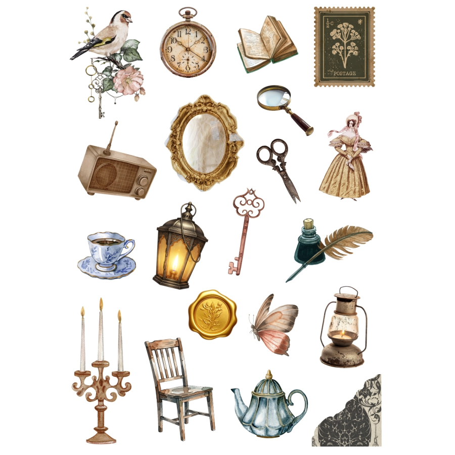 Karışık vintage figürler 200 adet sticker seti (10 sayfa) - 1