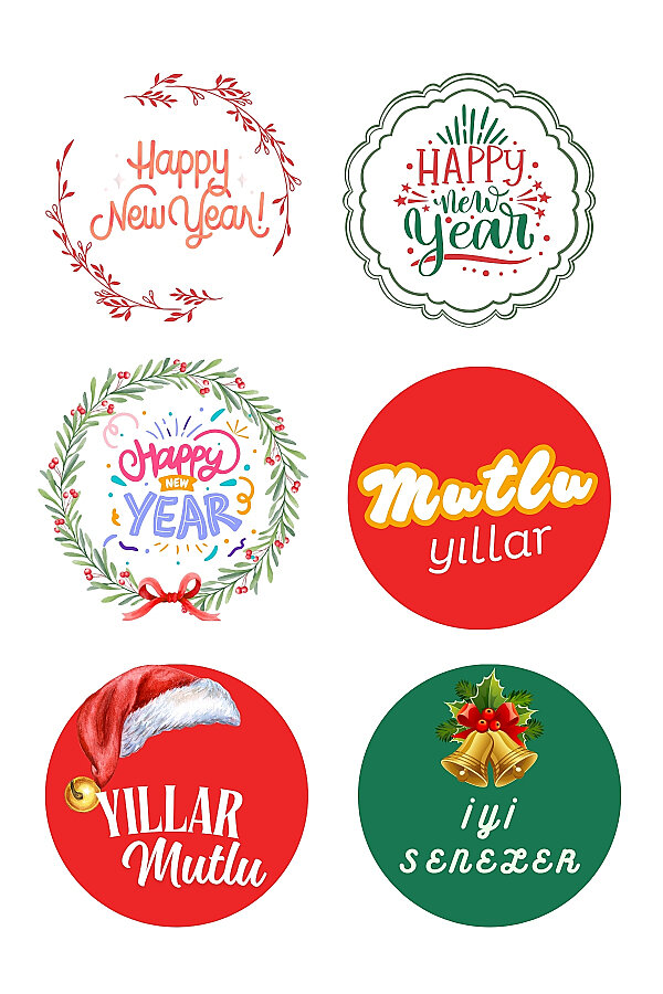 Karışık Yılbaşı Sticker Seti - 35 çeşit (1 sayfa) - Kardan Adam, Çam Ağacı, Yılbaşı Figürleri - 3