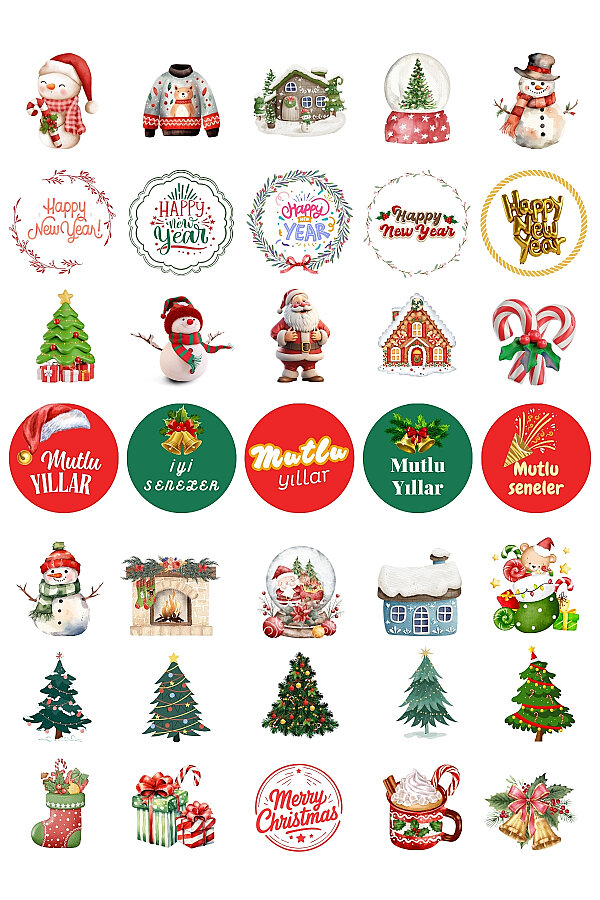 Karışık Yılbaşı Sticker Seti - 700 adet (20 sayfa) - Kardan Adam, Çam Ağacı, Yılbaşı Figürleri - 1