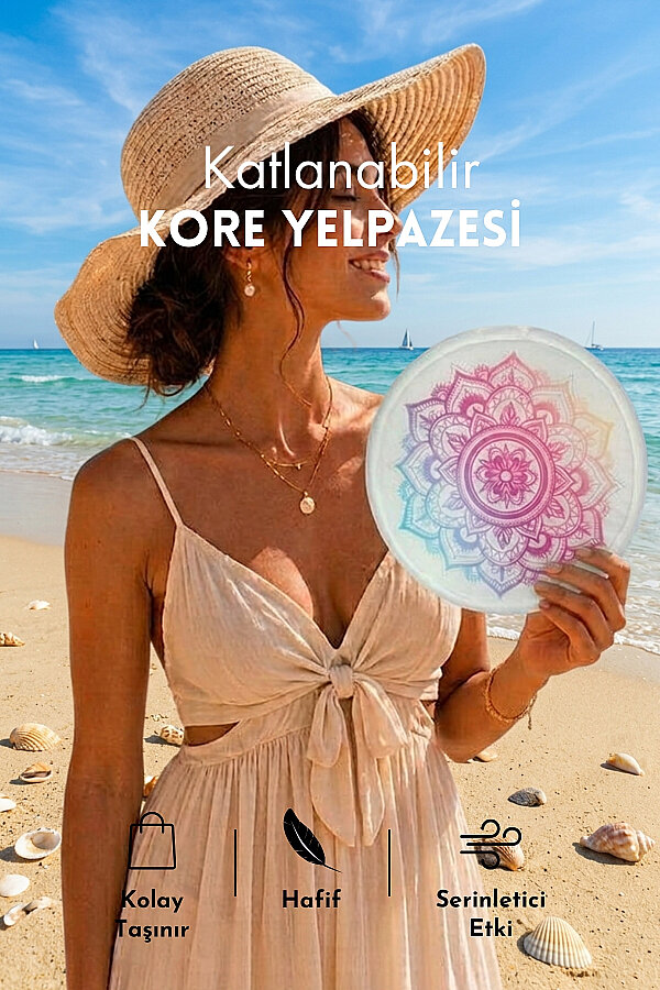 Katlanabilir Kore Yelpazesi, 25cm Çantalı Kolay Taşınabilir Serinletici Yelpaze (Çiçek) - 1