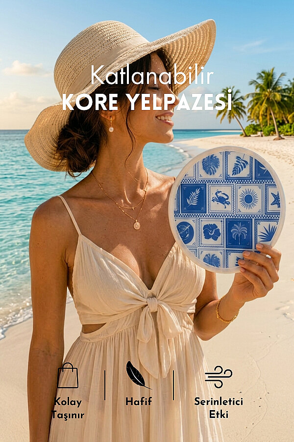 Katlanabilir Kore Yelpazesi, 25cm Çantalı Kolay Taşınabilir Serinletici Yelpaze (Karışık Desen) - 1