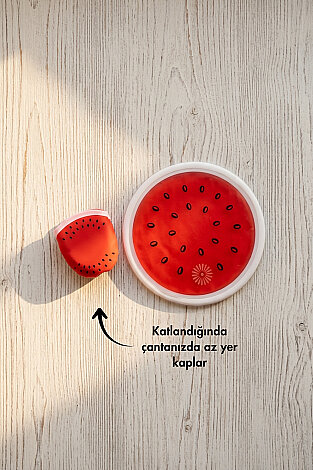 Katlanabilir Kore Yelpazesi, 25cm Çantalı Kolay Taşınabilir Serinletici Yelpaze (Karpuz Dilimi) - Bimotif (1)