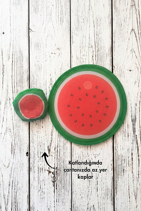 Katlanabilir Kore Yelpazesi, 25cm Çantalı Kolay Taşınabilir Serinletici Yelpaze (Karpuz) - 2
