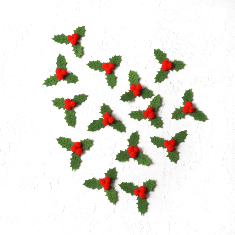 Keçe motif yılbaşı çiçekleri, 5.5 cm / Açık Yeşil (12 adet) - Bimotif
