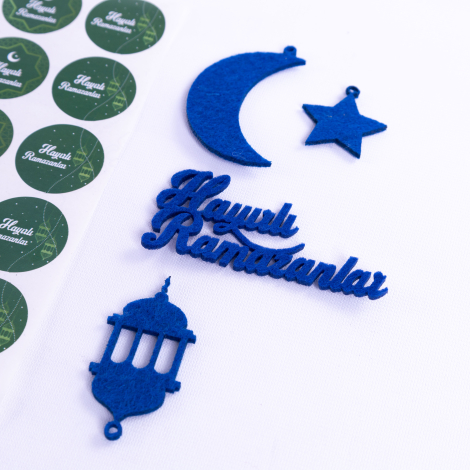 Saks mavi keçe süs ve Hayırlı Ramazanlar sticker seti / 5 parça - Bimotif (1)