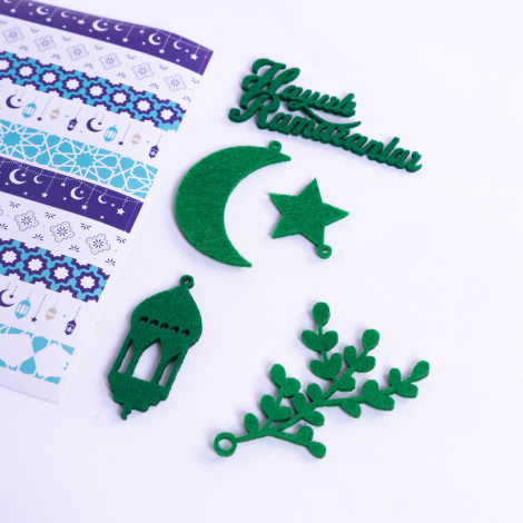 Yeşil keçe süs ve Ramazan motifleri bant sticker seti / 6 parça - 2