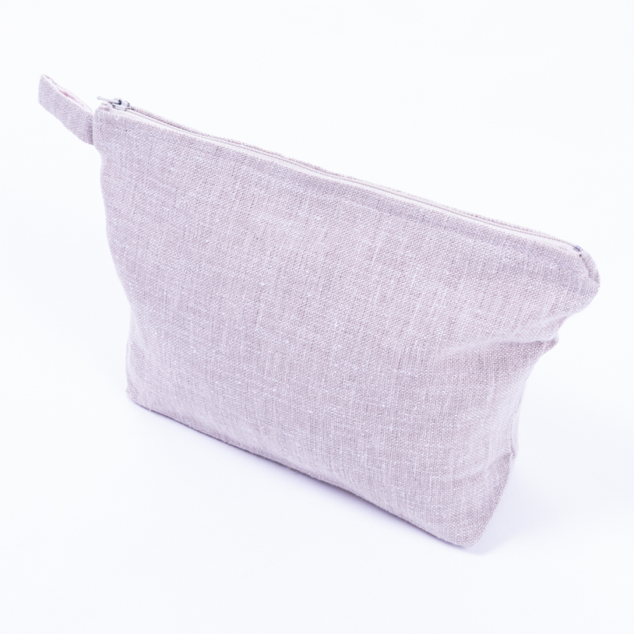 Keten kumaştan fermuarlı makyaj çantası, 27x20 cm / Bej - 1