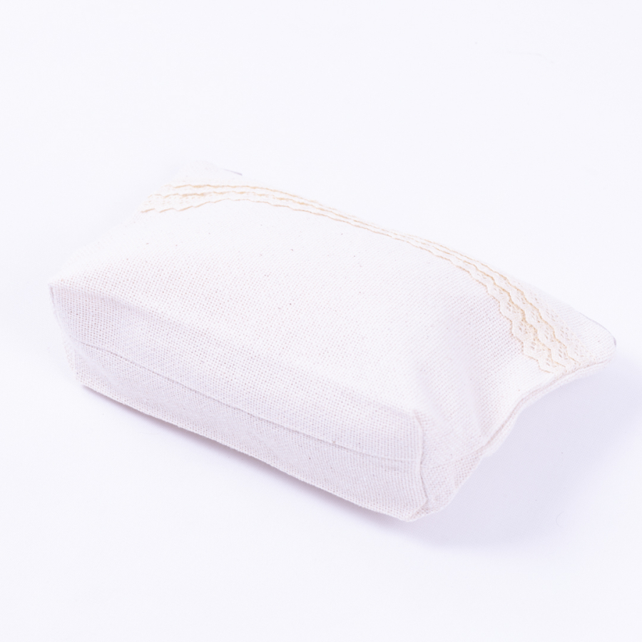 Cendere kumaştan dantel şerit detaylı krem makyaj çantası - 3