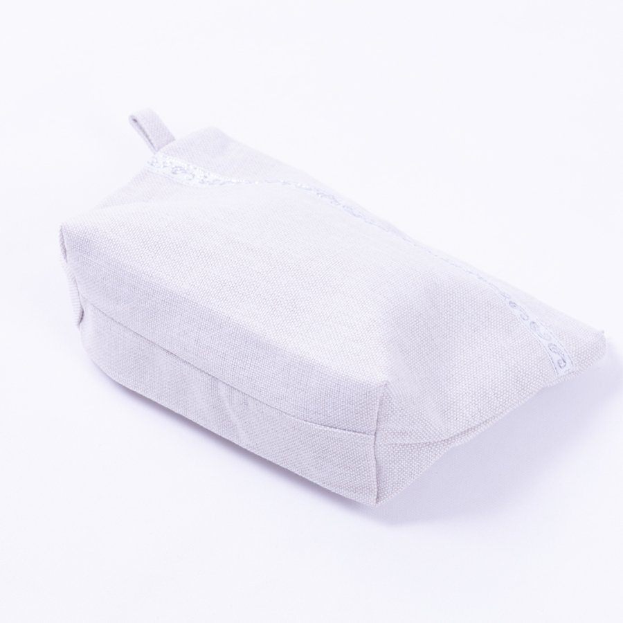 Poly keten kumaştan gümüş şerit detaylı gri makyaj çantası - 3