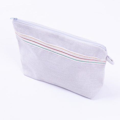 Poly keten kumaştan karma simli şerit detaylı gri makyaj çantası - Bimotif