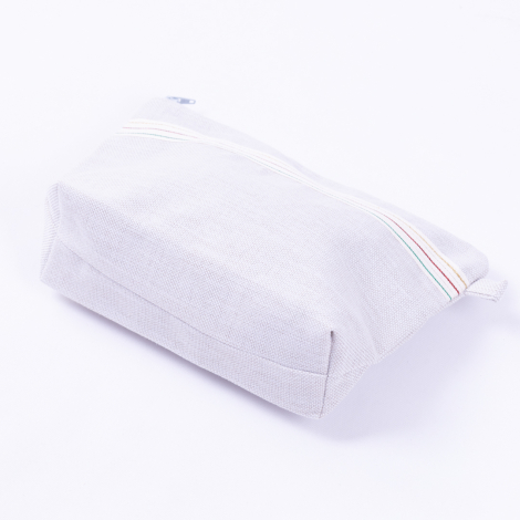 Poly keten kumaştan karma simli şerit detaylı gri makyaj çantası - 3