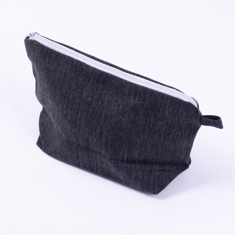 Poly keten kumaştan siyah makyaj çantası - Bimotif
