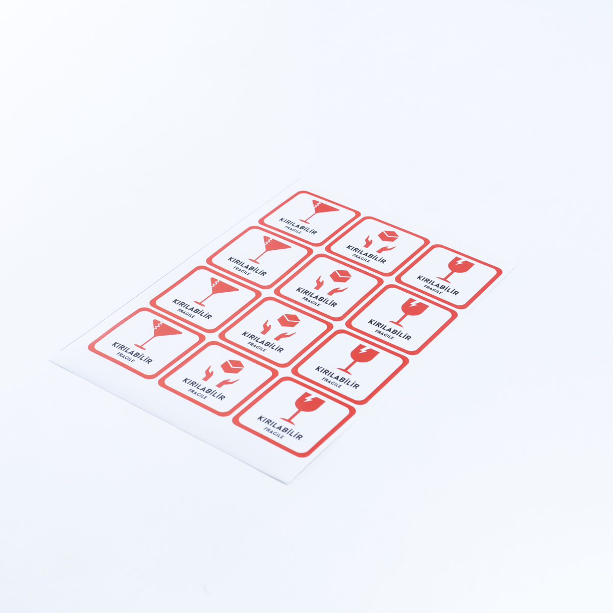 Paketlemeye Özel, Dikkat Kırılır / Fragile Yazılı Sticker Seti, 12 Adet