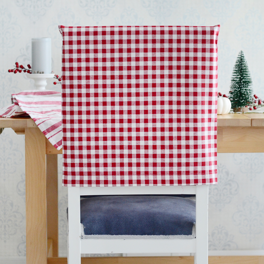Kırmızı-Beyaz kareli dokuma kumaş sandalye kılıfı , 47x47 cm / 2 adet - 1