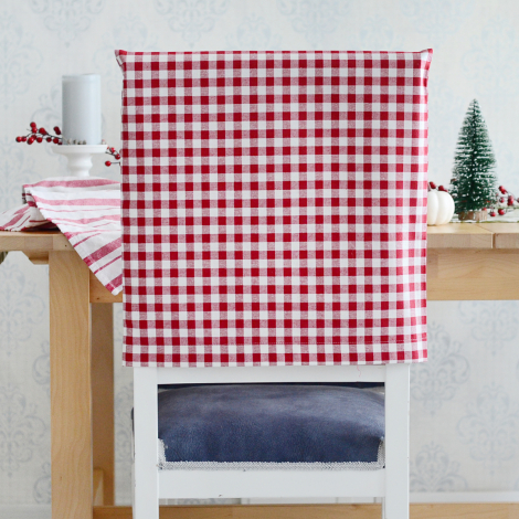 Kırmızı-Beyaz kareli dokuma kumaş sandalye kılıfı , 47x47 cm - Bimotif