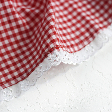 Kırmızı kareli kumaş, kenarı fistolu yuvarlak masa örtüsü / 150 cm - 2